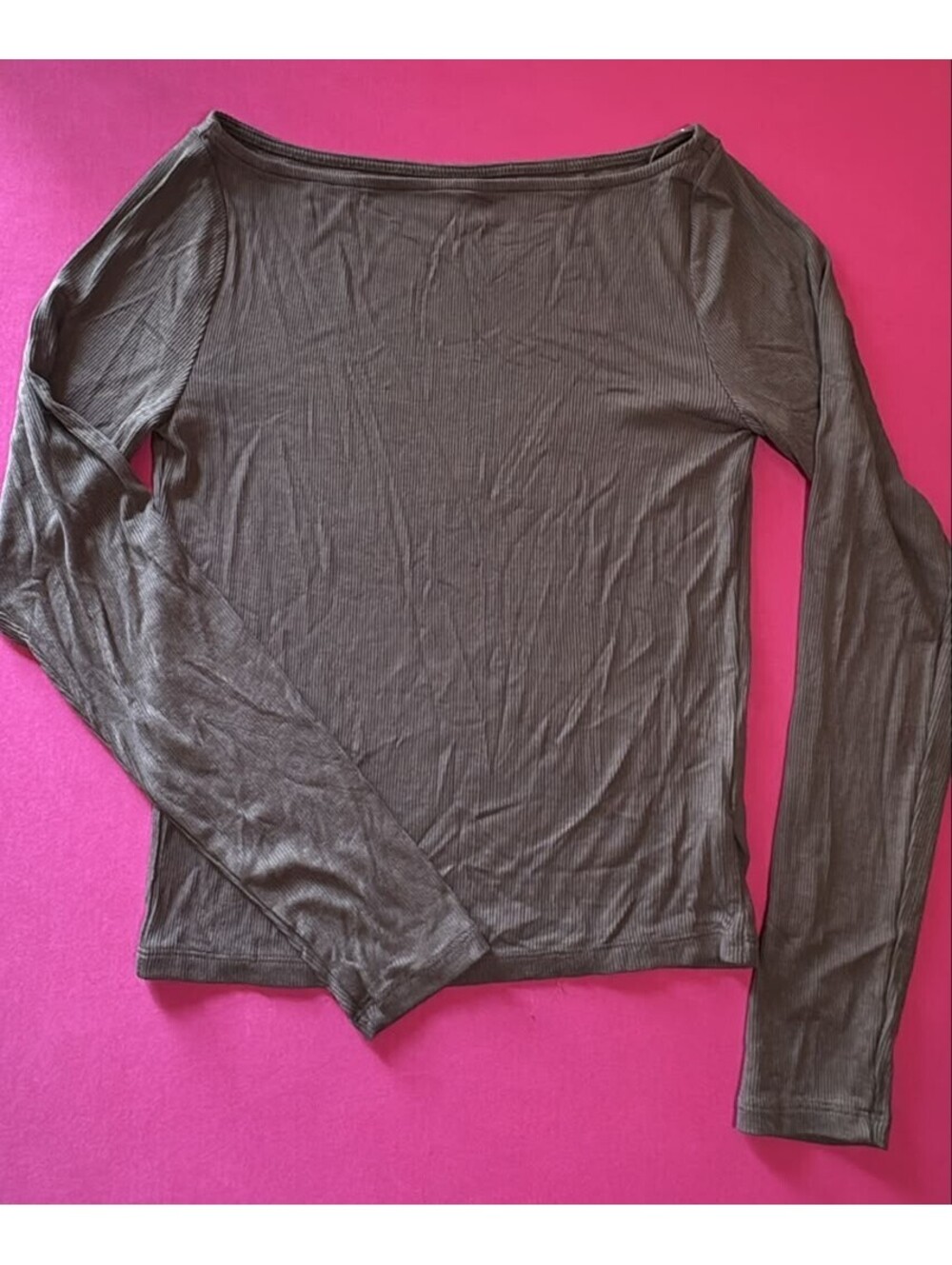 Wild Fable Slim Fit Ribbed Top Brown Wide Neck Size M New